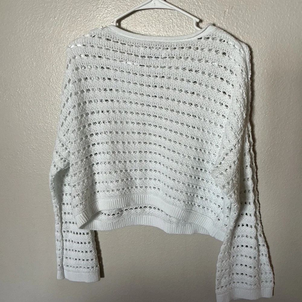 Hollister White Open-Knit Crochet Sweater Crop Small Boho Beach Cover-up - Picture 5 of 5
